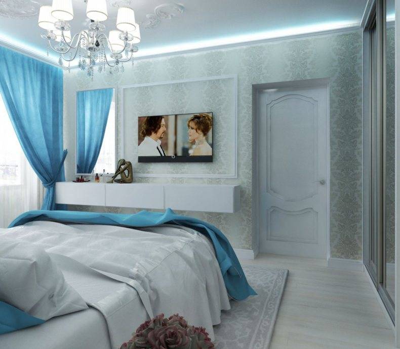 Дизайн сине-голубой спальни