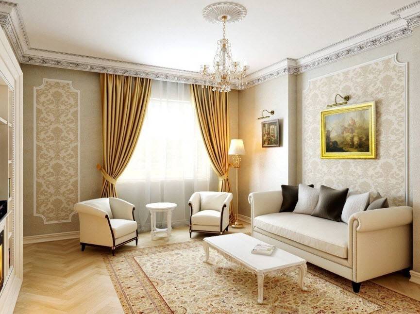 Гостиная в классическом стиле (88 фото): дизайн интерьера зала в стилях современная и американская классика, красивые гостиные в светлых тонах, выбор картин в комнату