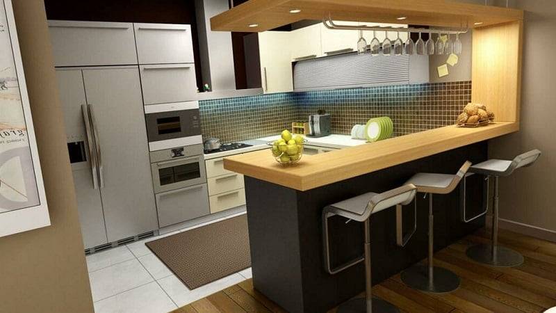 Дизайн маленькой кухни с барной стойкой