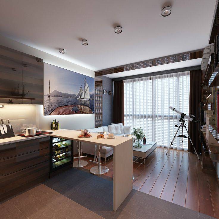 Дизайн гостиной 18 кв.м фото с кухней и спальней и детской