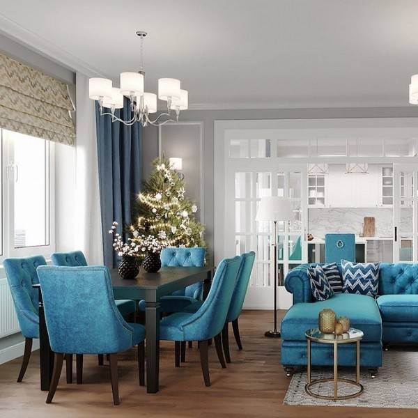 Синий диван в интерьере гостиной – уютный и яркий эпицентр внимания + 75 фото