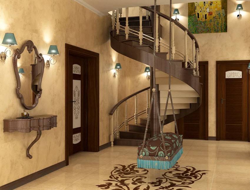 Лестница в частном доме на второй этаж — дизайн прихожей