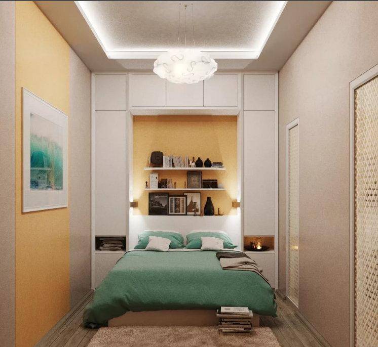 Узкая спальня: отделка, зонирование, красивые идеи оформления. 120 фото шикарных решений оформления узкой спальни!