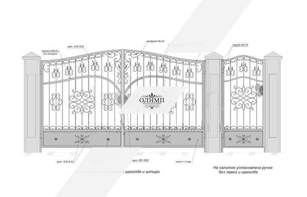 Ворота кованые чертеж