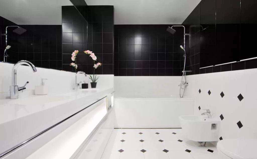 Дизайн черно-белой ванной: идеальные сочетания и лучшие комбинации при оформлении ванной комнаты (110 фото + видео)