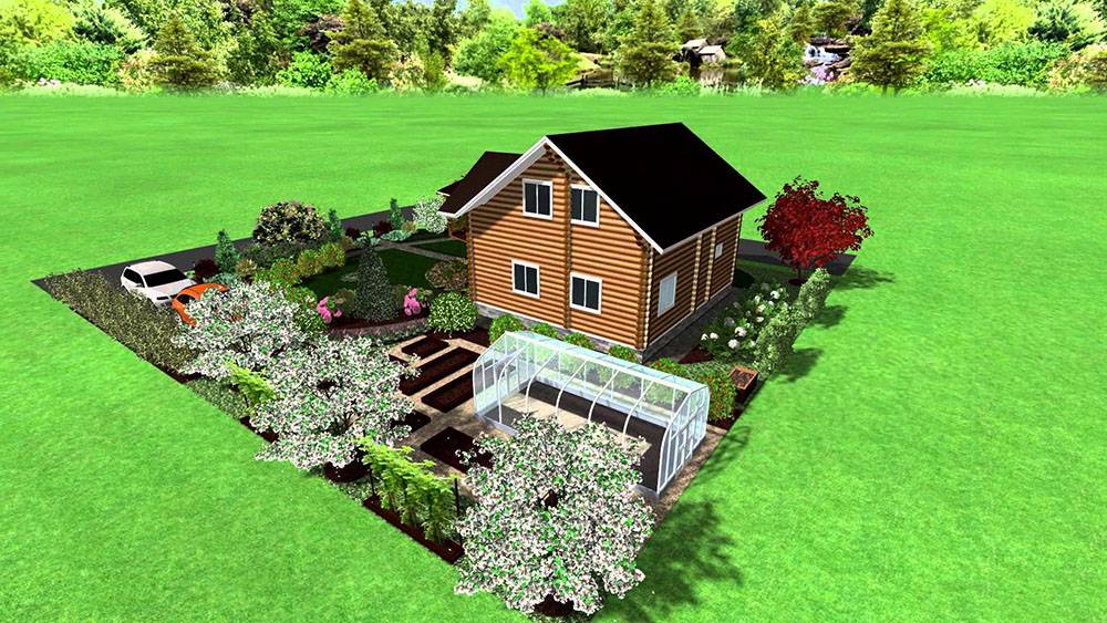 Планировка участка 20 соток с домом и баней и хозпостройками и огородом, ландшафтный дизайн
 - 21 фото
