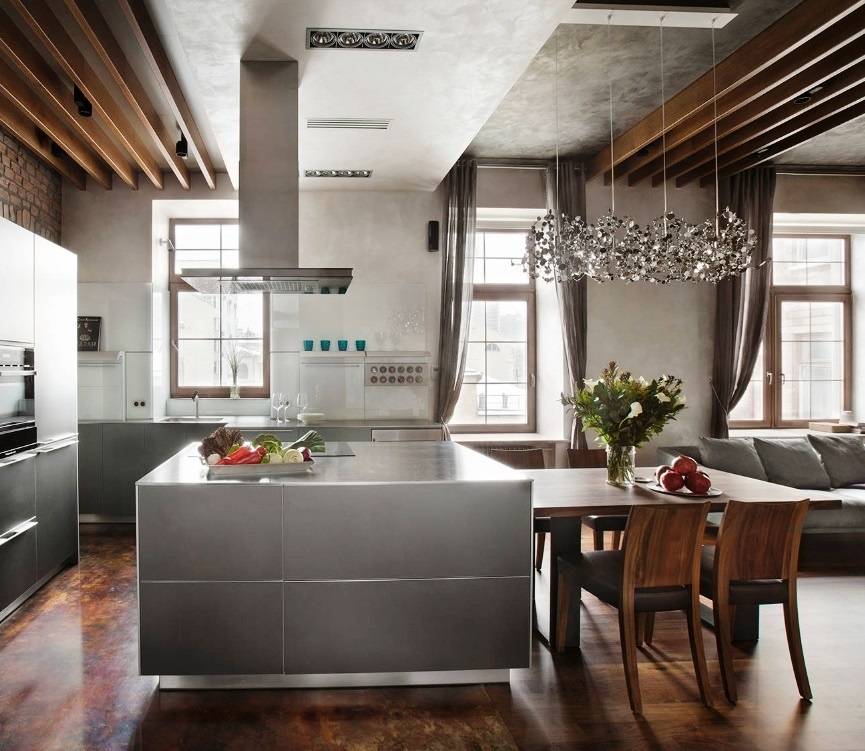 Кухня в стиле лофт: дизайн и ремонт, отделка и декор, 100 фото интерьеров