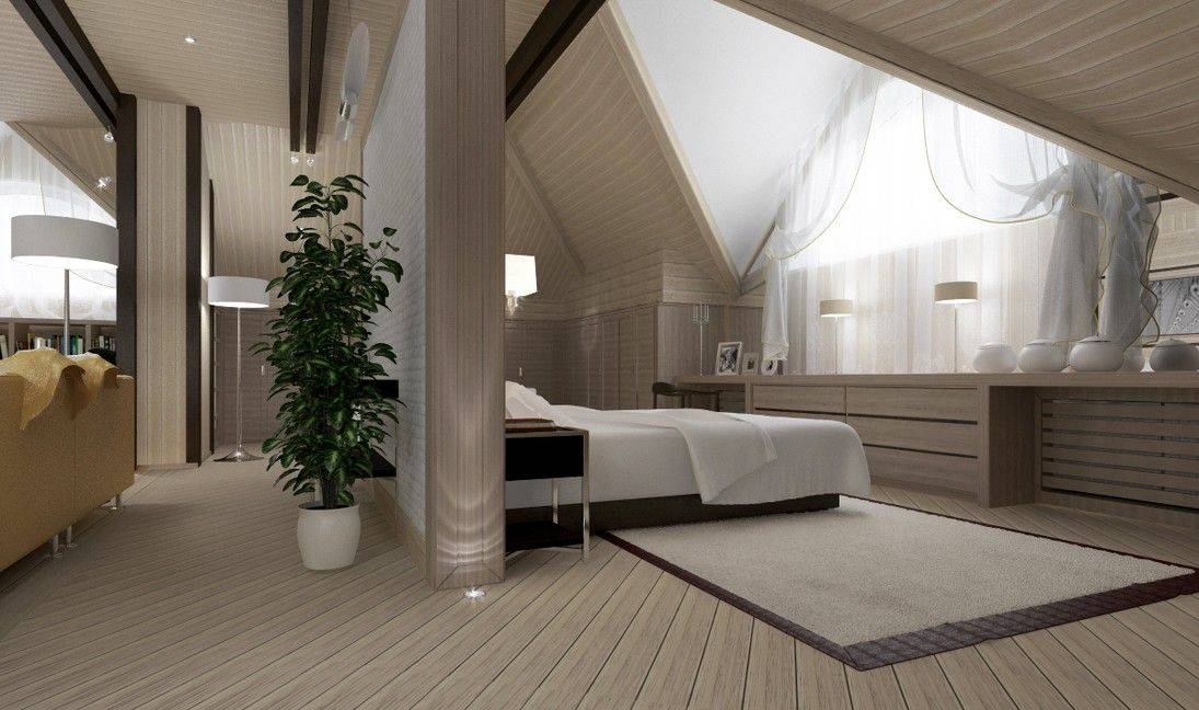 Дизайн спальни на мансарде: 200+ (фото) оформленных интерьеров