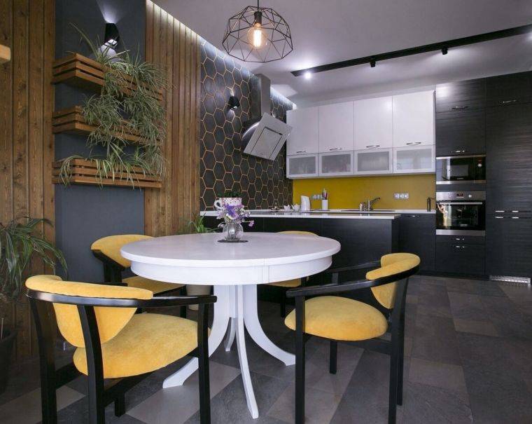 Обеденная зона на кухне: варианты дизайна, как оформить стену, фото интерьера