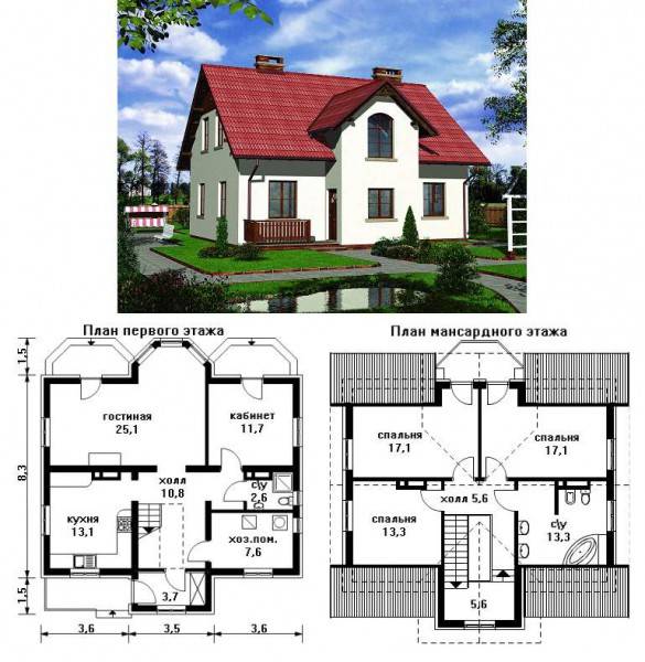 Проекты домов с мансардой фото с чертежами бесплатно