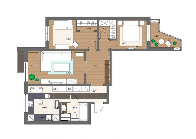 Готовые дизайн проекты 3 комнатных квартир