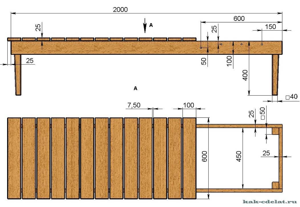 Деревянный лежак для дачи своими руками чертежи фото