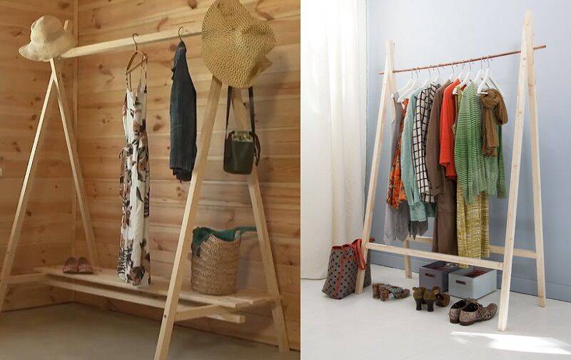 Деревянная напольная вешалка для одежды своими руками: фото идеи + инструкция по изготовлению