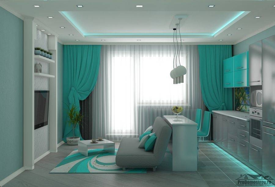 Синие и бирюзовые шторы в интерьере: с какими цветами сочетать, выбор стиля интерьера и фото в дизайне разных комнат
