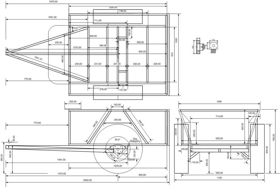 Чертеж тележки для мотоблока своими руками из металла с размерами