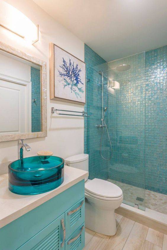 Дизайн ванной комнаты в бирюзовом цвете